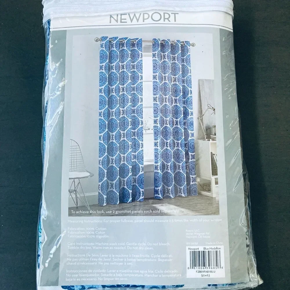 NWT Blue White Mandala Fabric Grommet Curtain Panel